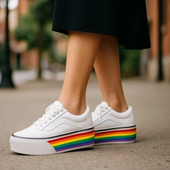 Pride Old Skool Vans Stack Platform Shoes Rainbow Color-Way Women Size 5.5 - Picture 1 of 13